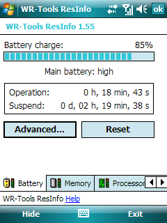 Bildschirmfoto von ResInfo auf einem Pocket PC
